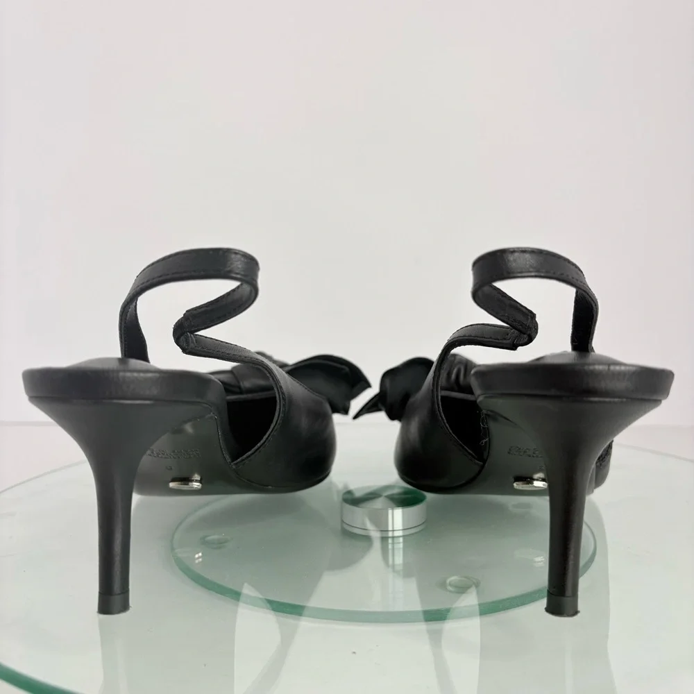 Tony Bianco Delilah Slingback Heels Black Leather Bow Pointed Toe Pumps Size 8